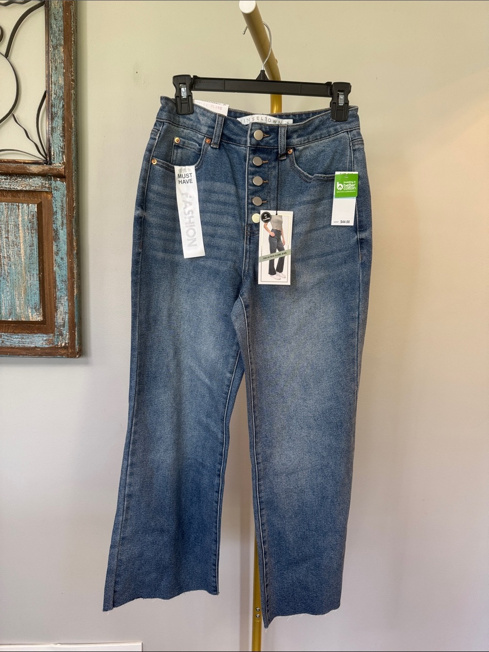 Tinseltown High-Rise Button-Fly Wide Leg ankle Jeans in Medium Blue NWT 5/27